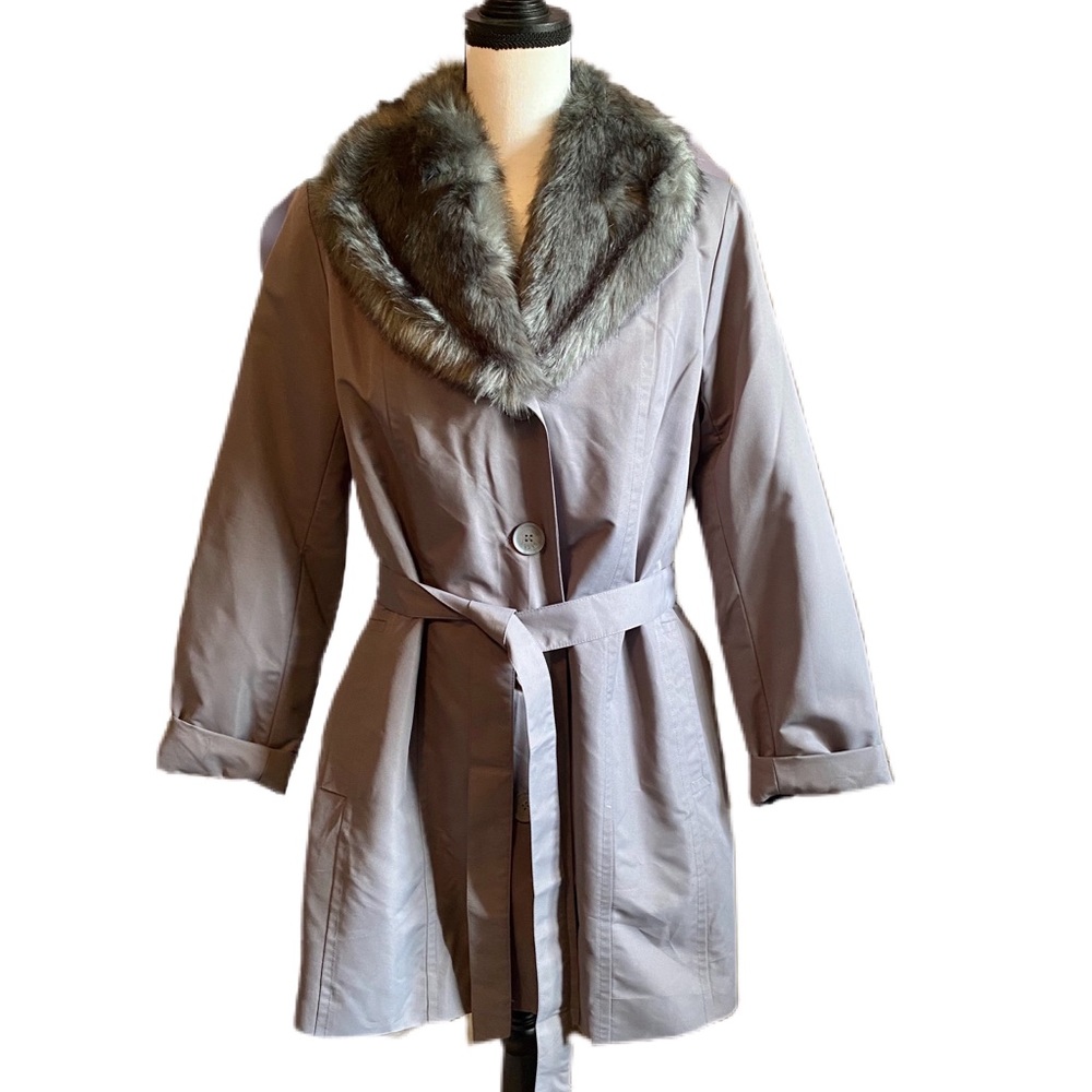 Dennis Basso Coat w/ Removable Faux Fur Collar NEW